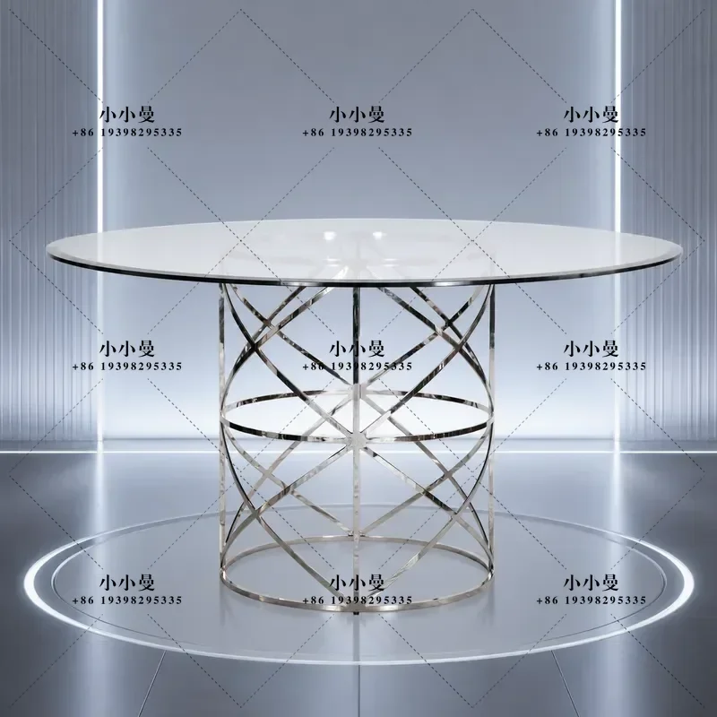 New Chinese Light Luxury Stainless Steel X Pattern Dining Table for Villa Restaurant Soft Decoration American Style Custom