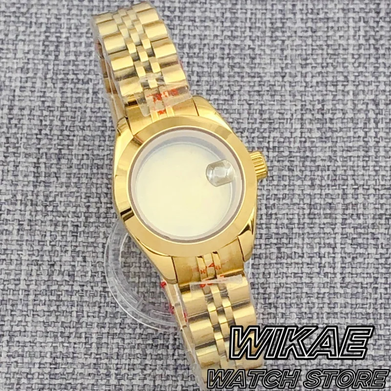 28mm Two Tone Silver Rose Gold NH05 Women's Watch Case Fluted Polished Slope Round Bezel Sapphire Glass Waterproof NH05 Movement