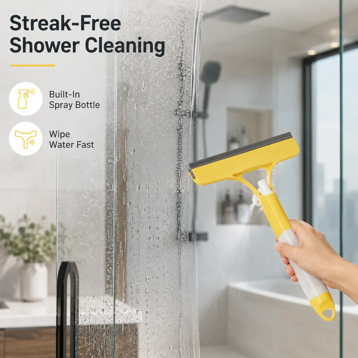 3 In 1 Glass Wiper, Dual Use Scrub Shave Anti-Slip Ergonomic Handle, Home Housekeeping Mirror Window Cleaner