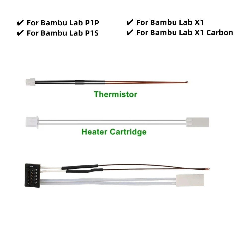 

Для Bambu Lab Hotend v2.0 V3.0 Kit X1c P1P Термистор и керамическая нагревательная пластина Hotend V3 Нагревательный картридж 24 В 50 Вт Детали 3D-принтера