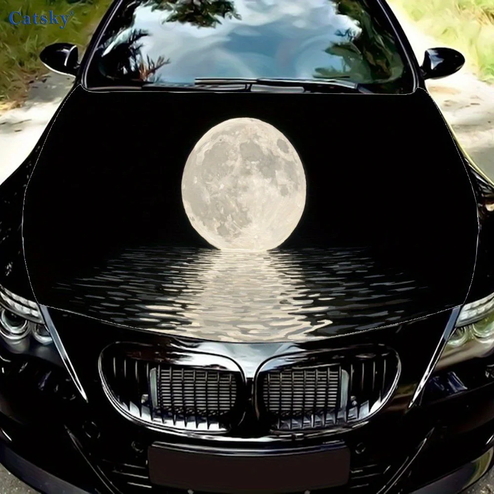 Moon - Water Mirror Image Print car hood stickers, waterproof self-adhesive, scratch resistant, easy to stick, durable car PVC s
