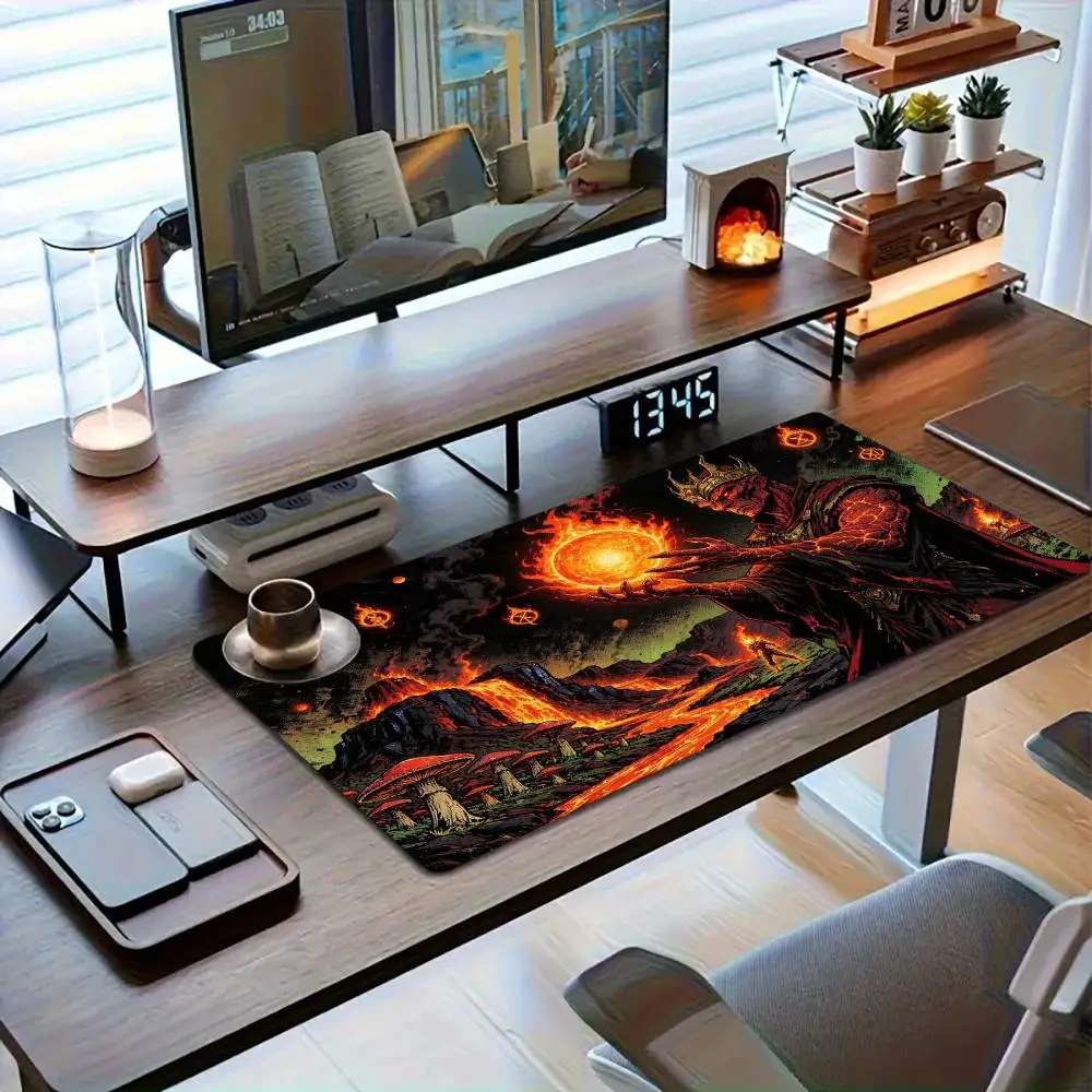 Purple Thunder Mage Dark Forest Gaming Mouse Pad Smooth Cloth Stitched Edges Large Size For Esports Desk Decor