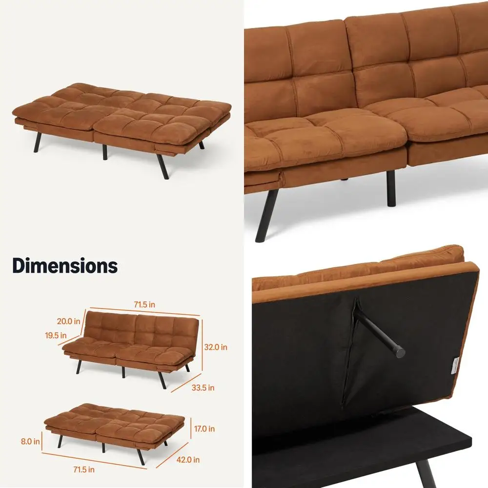 أريكة سرير بمقعدين قابلة للتحويل من قماش الكتان الحديث مع رغوة الذاكرة للمساحات الصغيرة