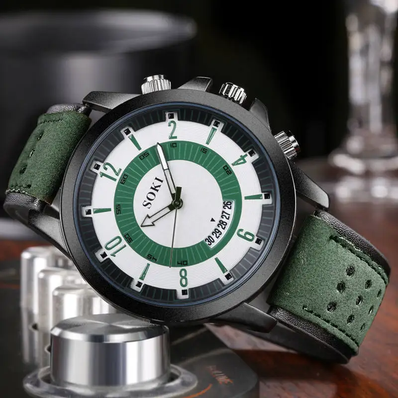 Reloj de pulsera deportivo para hombre, cronógrafo de cuarzo con correa de cuero, estilo militar, a la moda, novedad de 2024