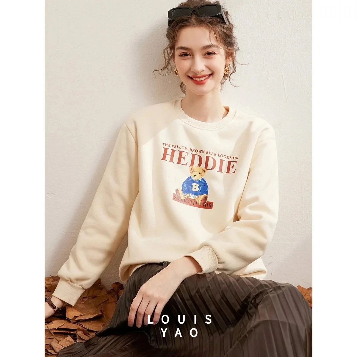 LOUISYAO Thick Versatile Women's Casual Sweatshirts 2025 Winter Winter Thick Velvet Hoodie Personalized Printed Tops