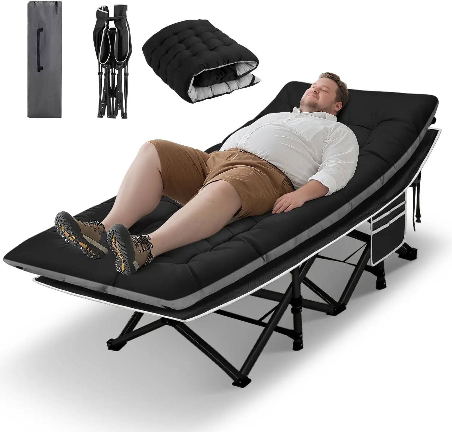 Adult Camping Cots 600lbs Capacity Folding Camping Cot Mattress Sleeping Carry Bags Travel Beach Patio Home Office Nap Time