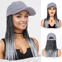 Cuz Of Hair Ombre Black Silver Gray 14“ Senegalese Twist Box Braids Hair Extensions With Baseball Cap Hat  Wigs For Black Women