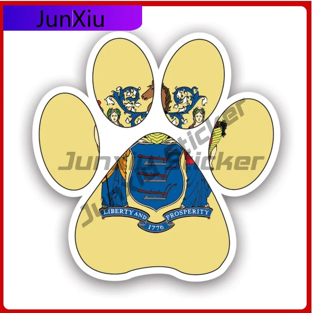 

New Jersey State Paw Print Shaped Anime Laptop Waterproof Vinyl Decal For Motocross Outdoor Unique High Quality Outdoor