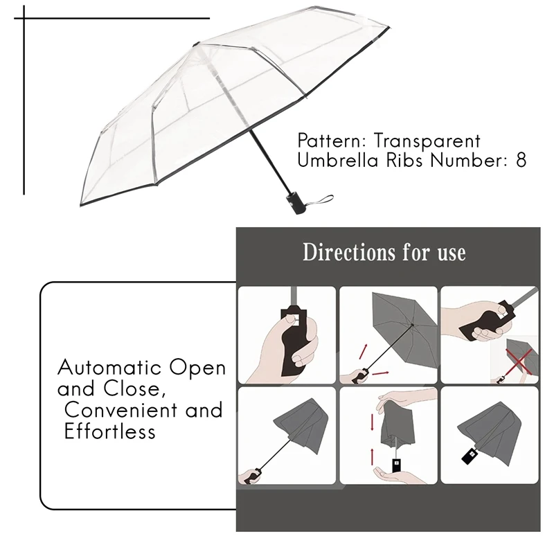 Paraguas transparente automático para hombre y mujer, accesorio compacto y plegable, resistente al viento