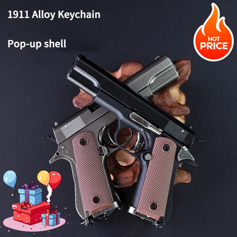 Miniature Gun Keychain 1:3 Semi-Alloy 1911 Gun Model Detachable Metal Keychain, Pop-Out Shell Toy, Gift for Men