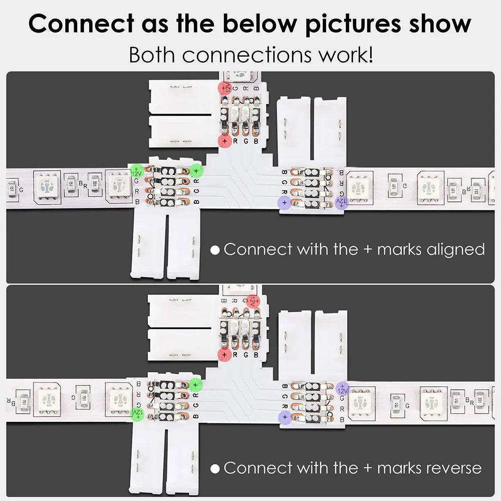 LED Connector 2PIN 3PIN 4PIN 5PIN Solderless L/T/X Shape Corner Connector,For 10mm WS2811 WS2812 2835 5050 RGB SK6812 RGBW Strip