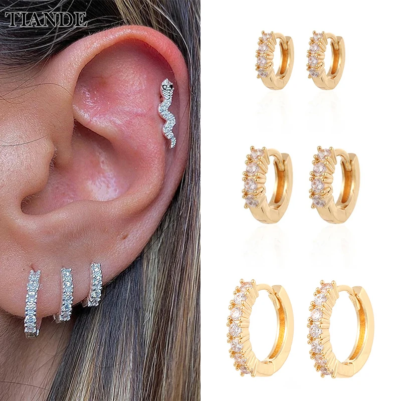 TIANDE Silver Color Gold Plated Hoop Earrings for Women CZ Zircon Piercing Round Circle Earrings 2022 Fashion Jewelry Wholesale