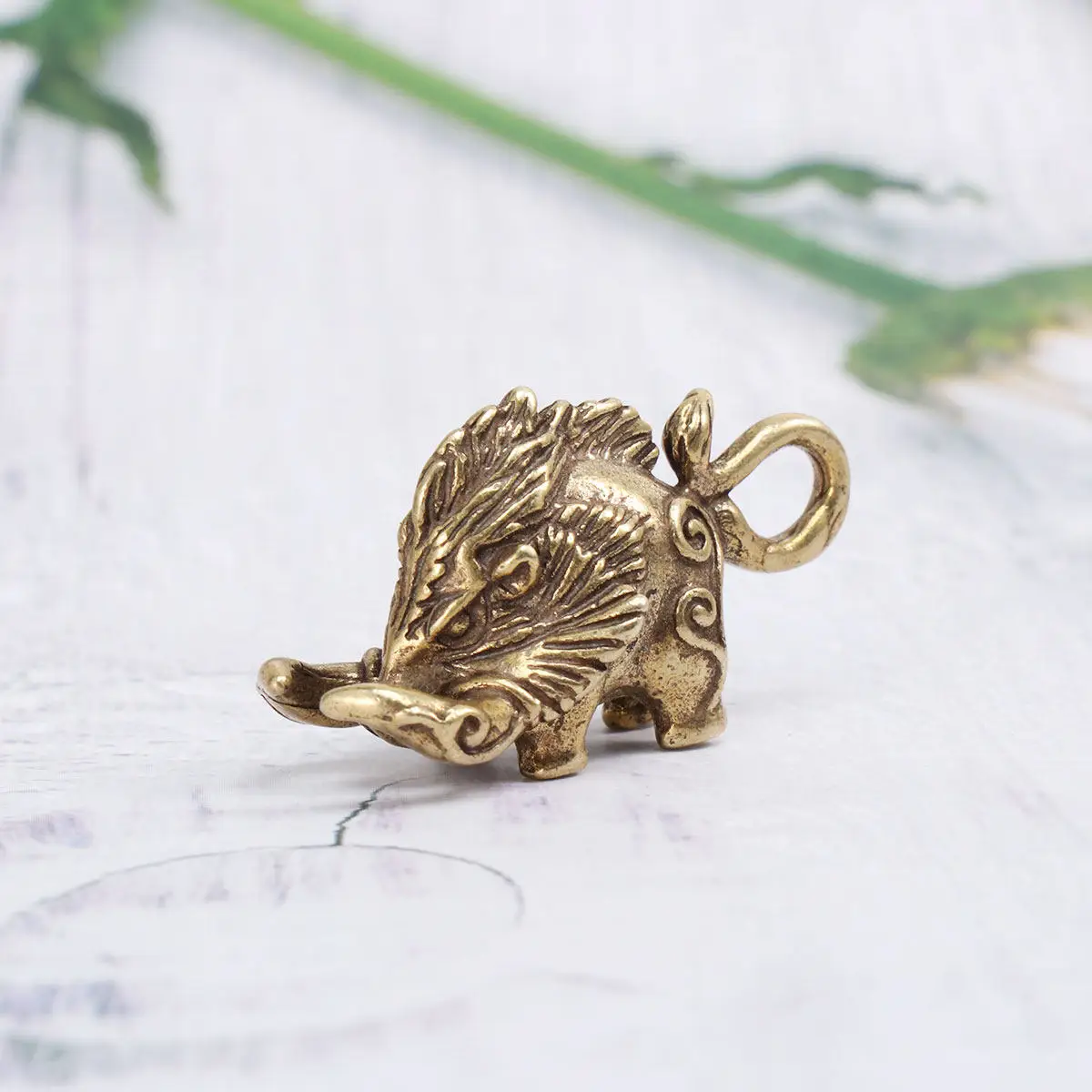Necklace Charms For Car Rearview Mirror Pendant Office Worker Brass Wild Boar Key Hand Carved Retro Gold Copper