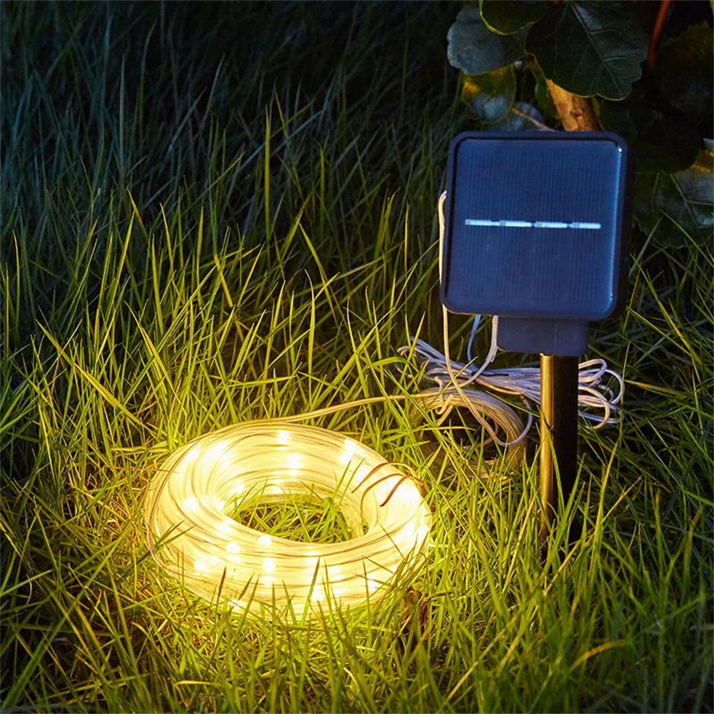 Solar Rope Lights Outdoor Waterproof Solar Christmas Lights 8 Modes Clear PVC Tube Fairy String Lights