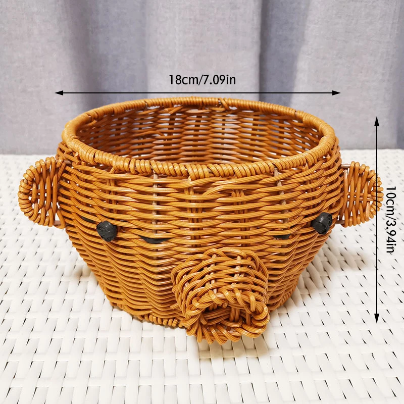 Rattan Woven Basket Fruit Bread Food Storage Basket Imitation Rattan Animal Shaped Woven Basket Outdoor Picnic Home Organizer