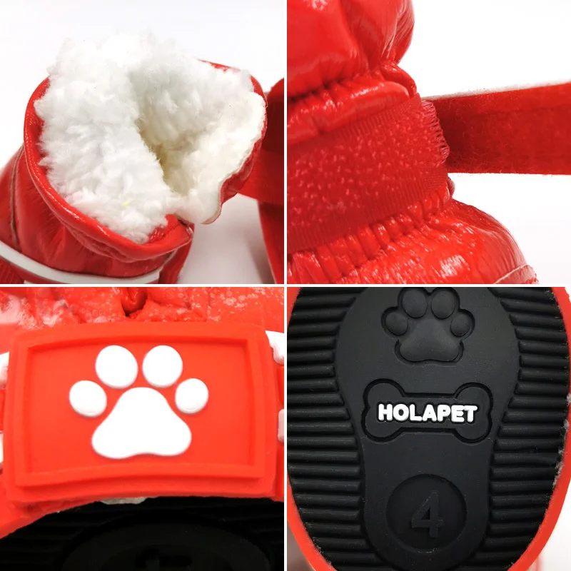 4PCS Fashion Winter Small Dog Snow Boots Weatherproof & Waterproof Puppy Shoes Anti-Slip Dog Rain Booties for Teddy Bichon Frise