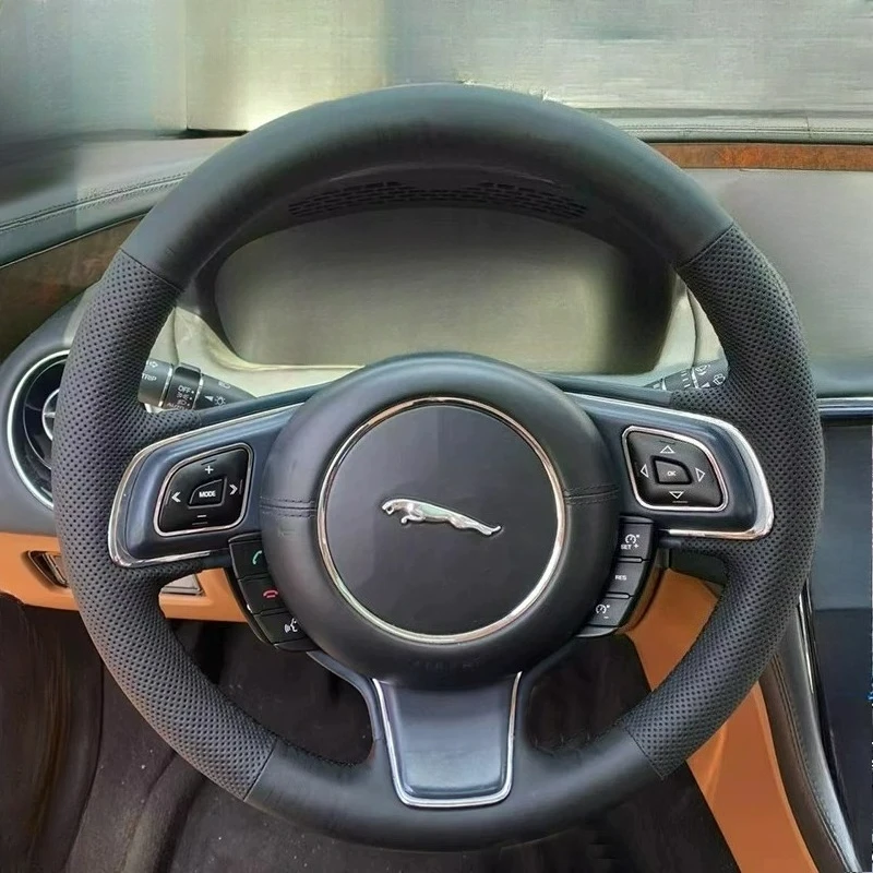 Hand Stitched renovate Anti-slip wear-resistant black leather Steering wheel cover For Jaguar (X351)2010‑2019