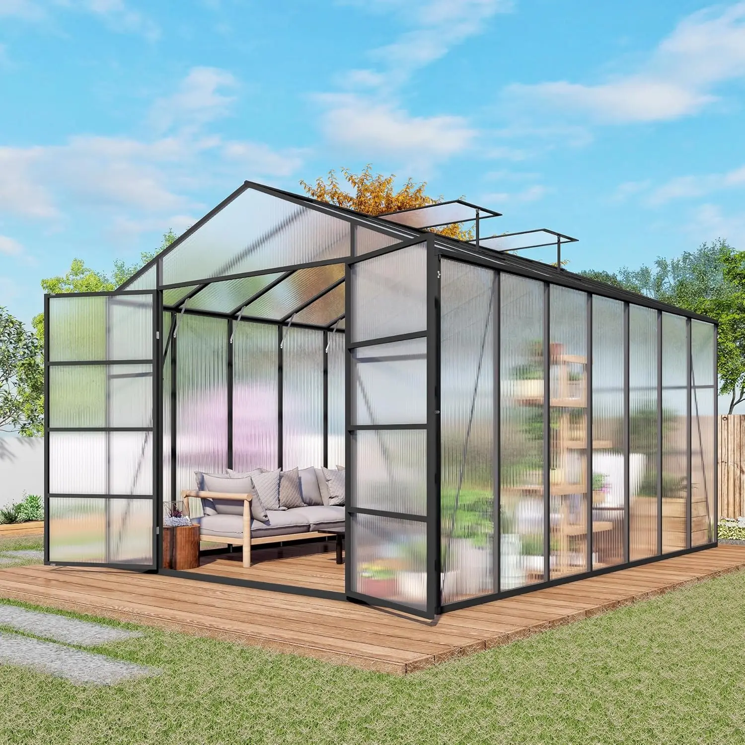 

Уличная теплица из поликарбоната 10x14x8.7 футов с прочной ветрозащитной крышей и вентиляцией, зимний сад из алюминия с возможностью прохода, на заказ