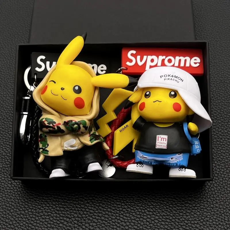 

Kawaii Pikachu Car Keychain Creative Cartoon Anime Couple Gift Couple Book Bag Pendant Pokémon Anime Accessories One Piece