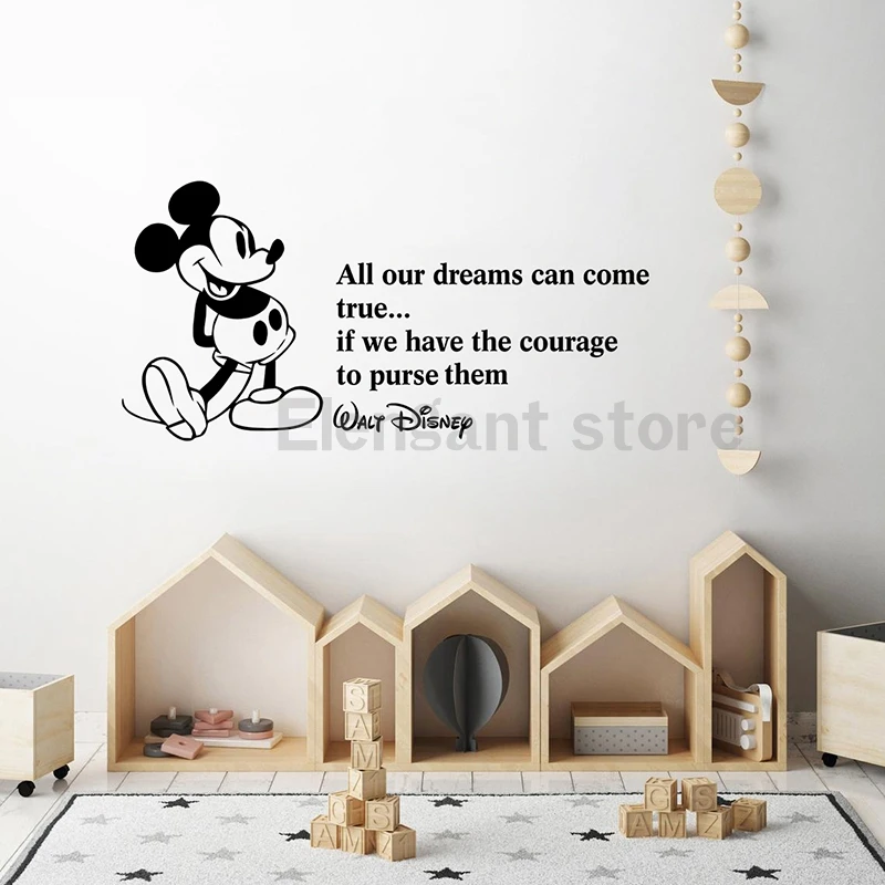 Mickey Quote Wall Sticker Cute Cartoon Mouse Kids Room Vinyl Wall Decals Decoration Children\'s Room Baby Bedroom Decor Mural