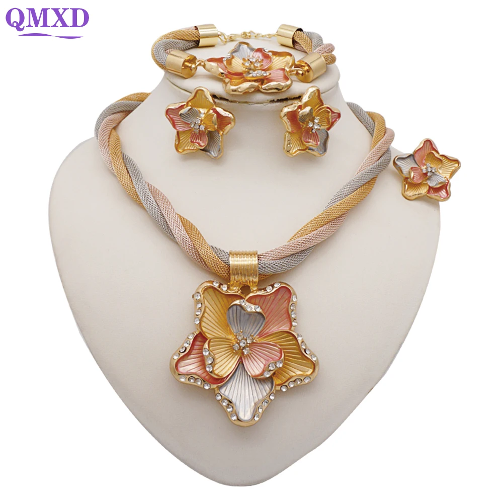 African Jewelry Sets Colorful Rope Crystal Pendant Dubai Jewelry Sets Women Wedding Bridal Pendant Jewelry