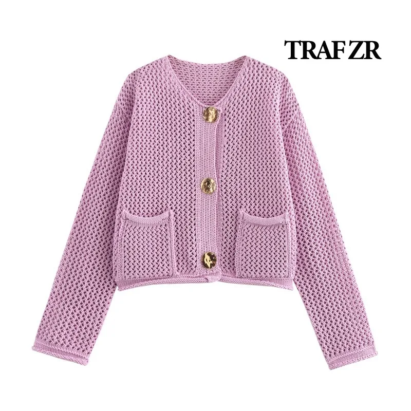 TRAF ZR Cardigan Ladies Long Sleeve Cozy Sweaters Y2k Vintage Top Women's Autumn Sweater Harajuku Vintage Loose-fitting Cardigan