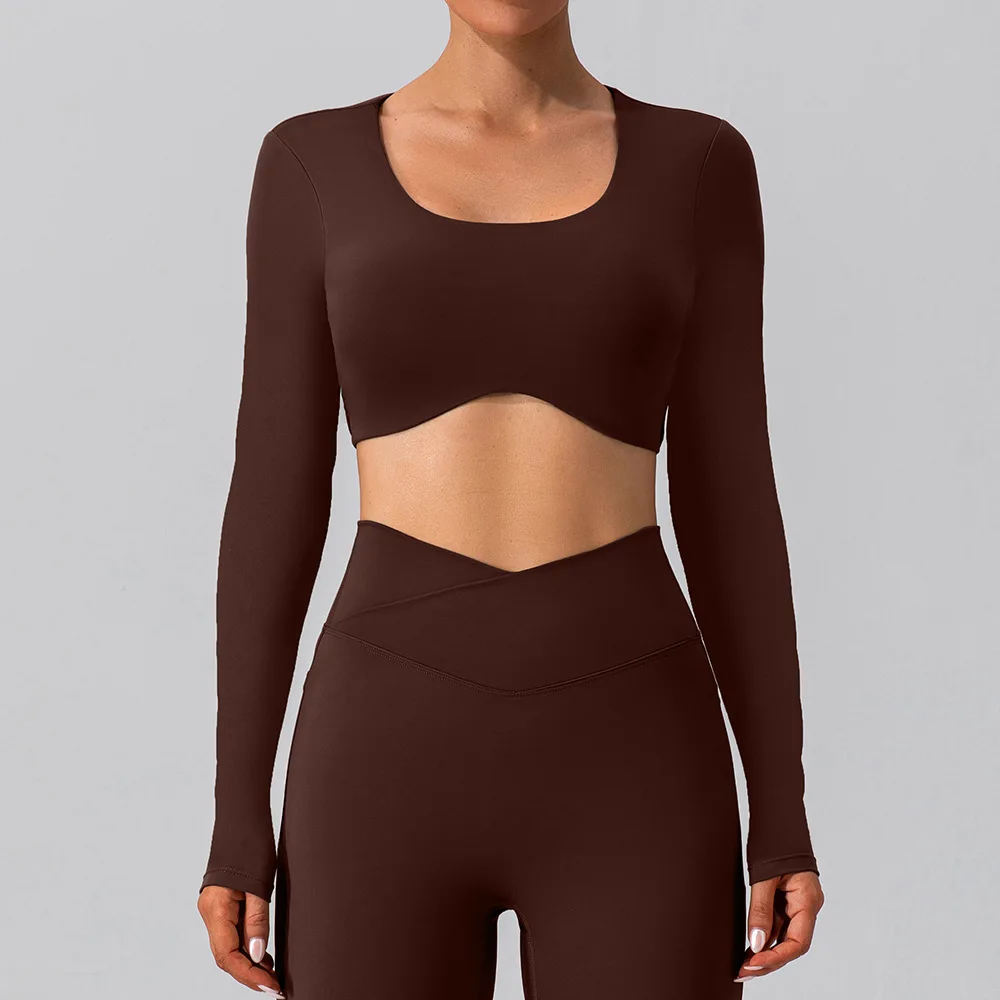 

Yoga Shirts for Women Workout Long Sleeve Pad Crop Tops Fitness Clothing Sports Tops