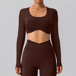Yoga Shirts for Women Workout Long Sleeve Pad Crop Tops Fitness Clothing Sports Tops