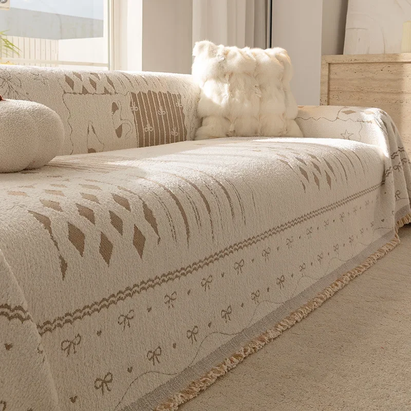 Luxury Sofa Cover L-Shaped Couches Chenille Reversible Stretchable Sofa Protector Slipcover Non-Slip All-Season Couch Blanket
