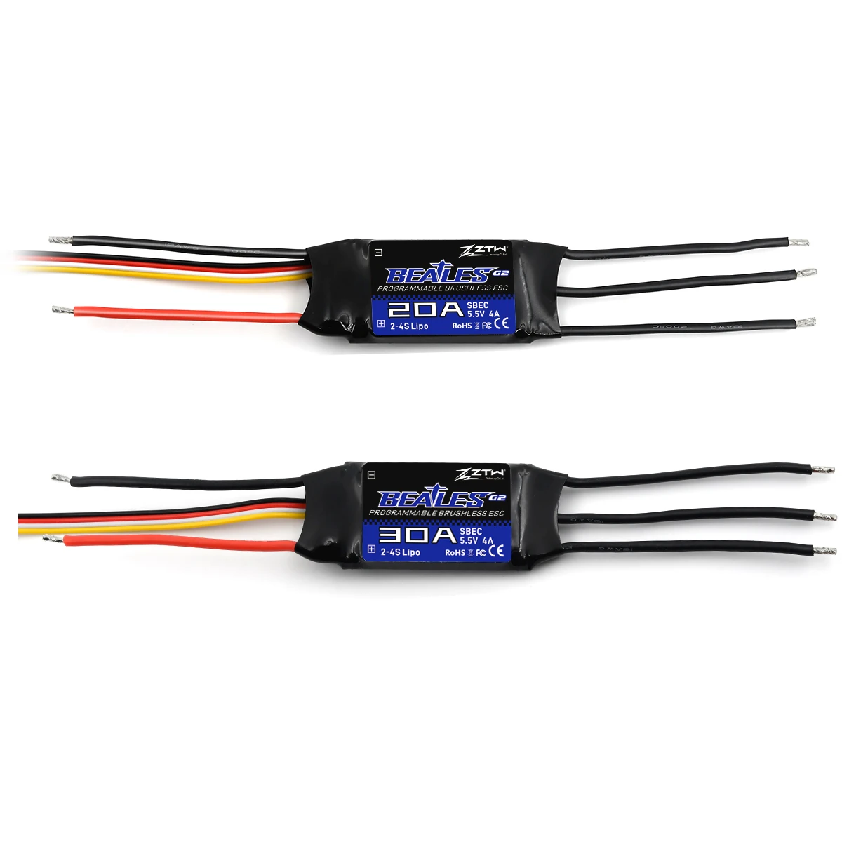 ZTW 32-Bit Brushless ESC Beatles G2 20A/30A/40A/50A/60A/80A/100A 2-6S SBEC 5V/6V 8A Speed Controller For RC Airplane Fixed-wing