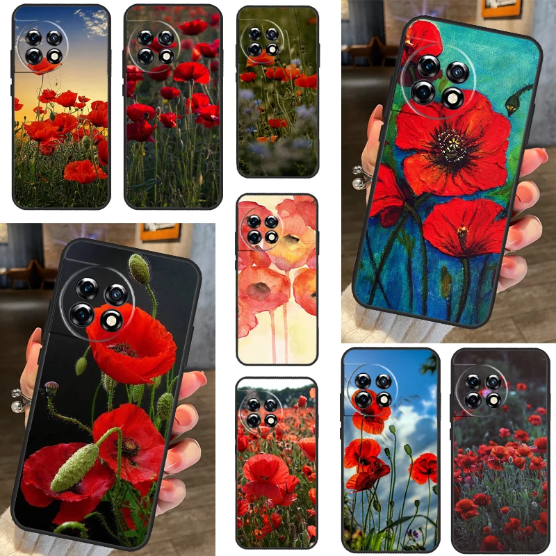 Poppy Flower Bloom For Oneplus 11 8 9 10 Pro 9RT 10R 10T Ace 2 Case For Oneplus Nord 2 2T N10 N20 CE 2 Lite