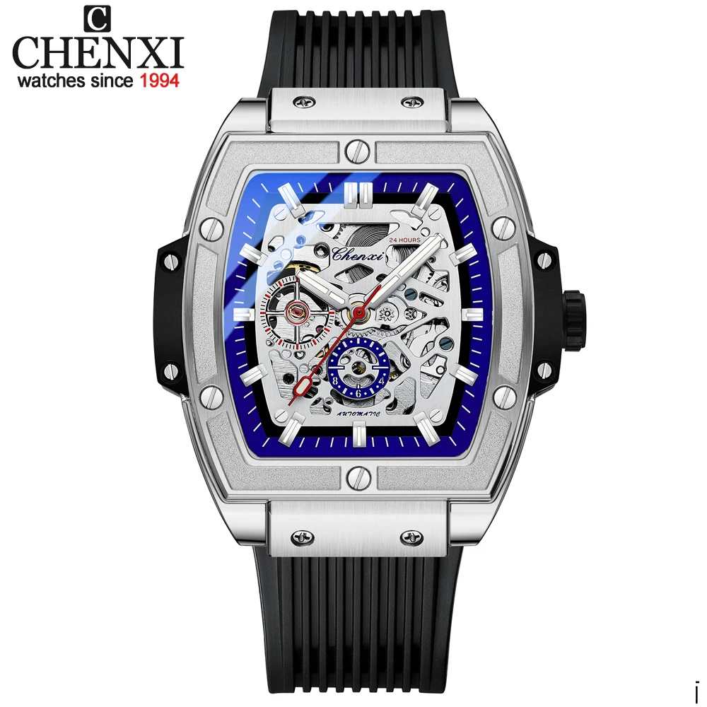 

CHENXI Mens Tourbillon Mechanical Sports Waterproof Luminous Wrist Watches Date Quartz Watch Men Business Skeleton Clock Male