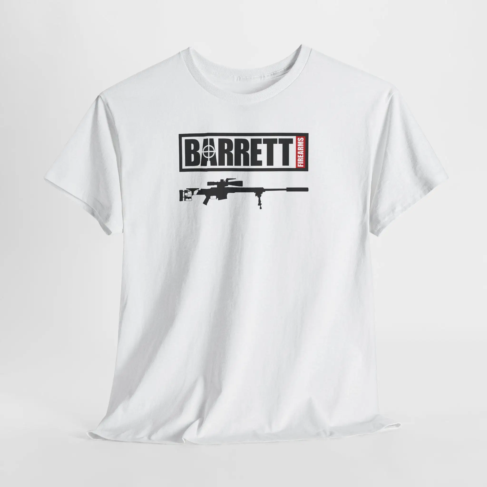 2026 New Oversized Unisex Streetwear T Shirt Tactical Rifle Silhouette Front Print Black Tee Box Text Logo Casual Tops