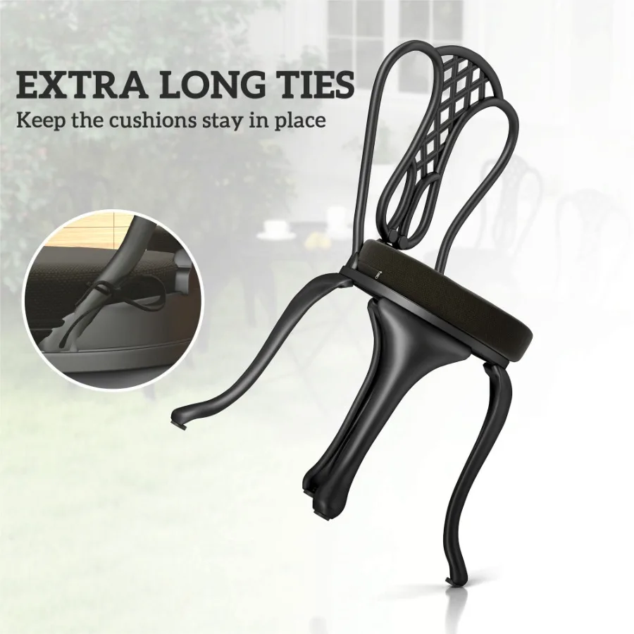 Set di 4 cuscini per sedie da giardino, cuscini rotondi per sedie da pranzo, da bistrot, lavabili in lavatrice, 15 x 15 x 3 neri