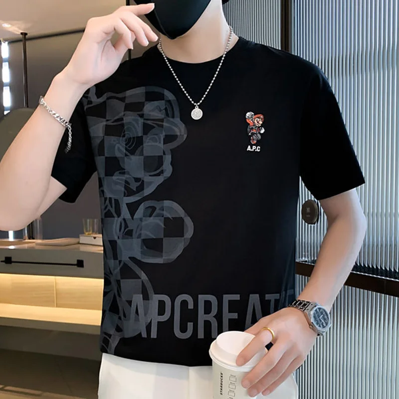 

Модная свободная футболка с круглым вырезом и надписью, Мужская одежда, Новинка лета 2023, повседневные пуловеры, топы, Универсальная футболка с коротким рукавом