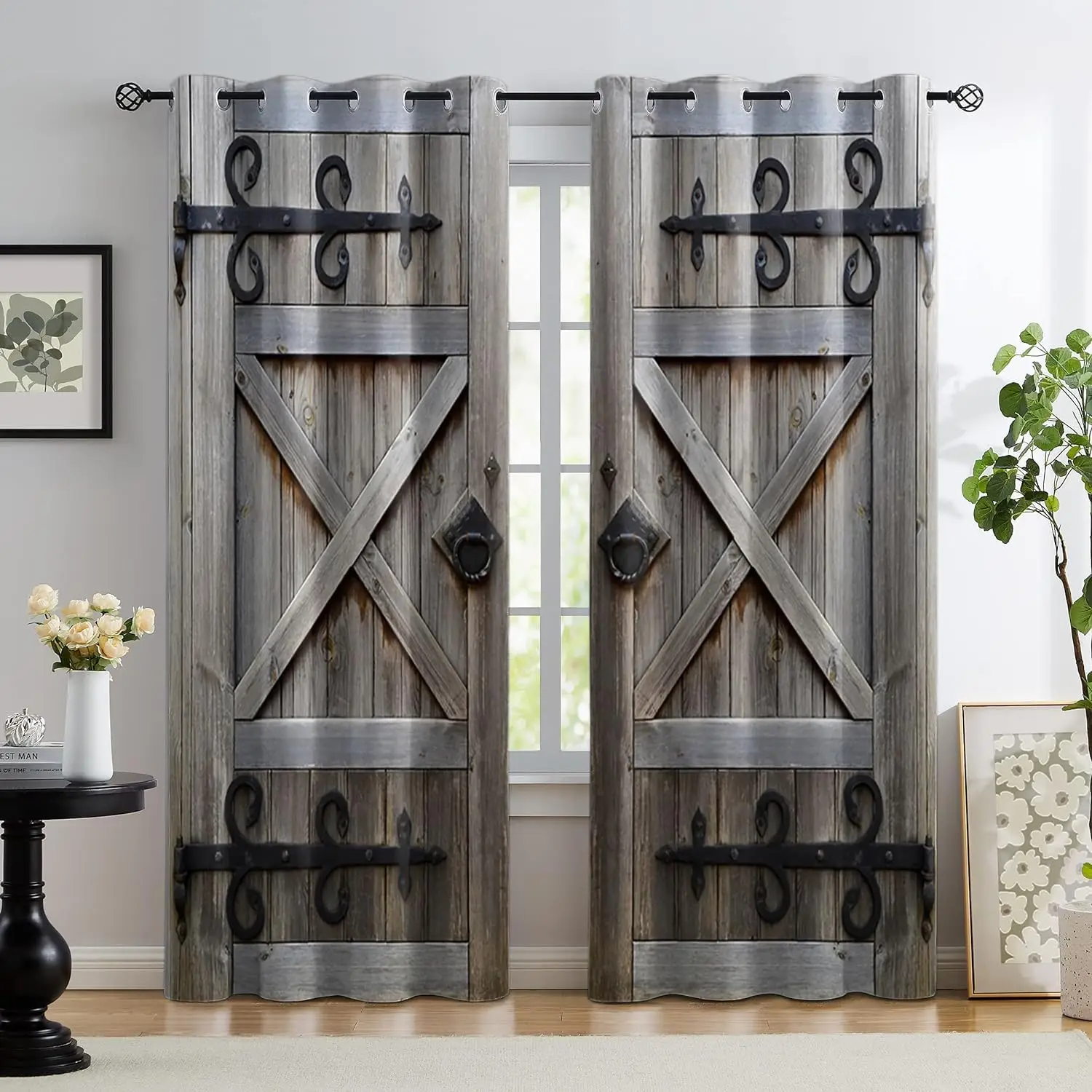 Modern Curtains Barn Wooden Door Farm Baby Room Bedroom Creative Window Curtains Kitchen Living Room Terrace Valance Curtains