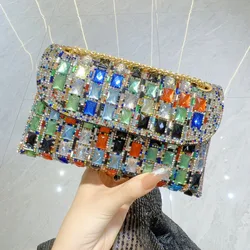 Full Rhinestone Women's Chain Bag Evening Dress Silver Crossbody Shoulder Handbag Diamond Mobile Phone Bags Party Clutch Purse