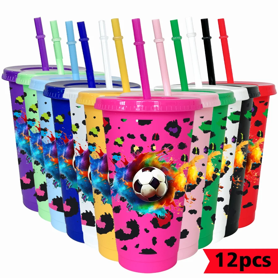 

Набор из 12 пластиковых стаканов для холодных напитков, 26 унций, с цветным принтом в стиле футбольного мяча, для дня рождения/празднования начала учебного года, для напитков и кофе.