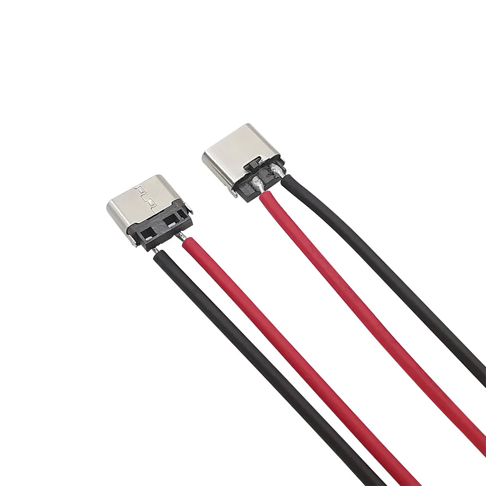 10Pcs USB Type-C 2 Pin Female Socket Welding Wire Cable Connector Type C USB Jack Charging Terminals Interface Port Adapter 10CM