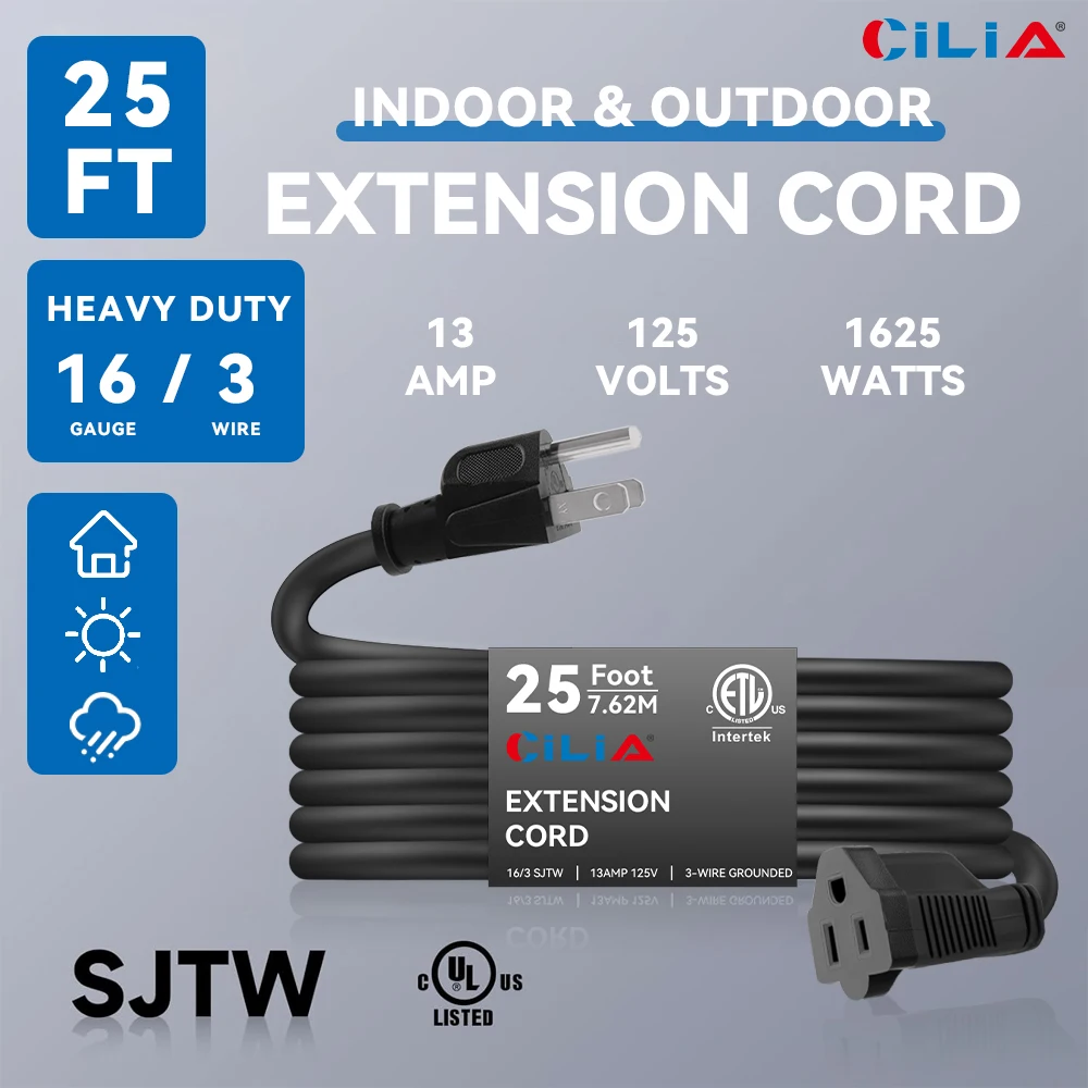 

Heavy-Duty 25FT Extension Cord 125V Outdoor Use US Standard for Outdoor Power Extension,for Outdoor lighting for festivals