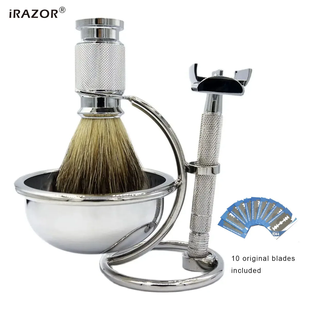 

iRAZOR Professional Men's Shaving Set Butterfly Twist to Open Double Edge Safety Razor Soap Badger Clean Brush Barber Shop Tools