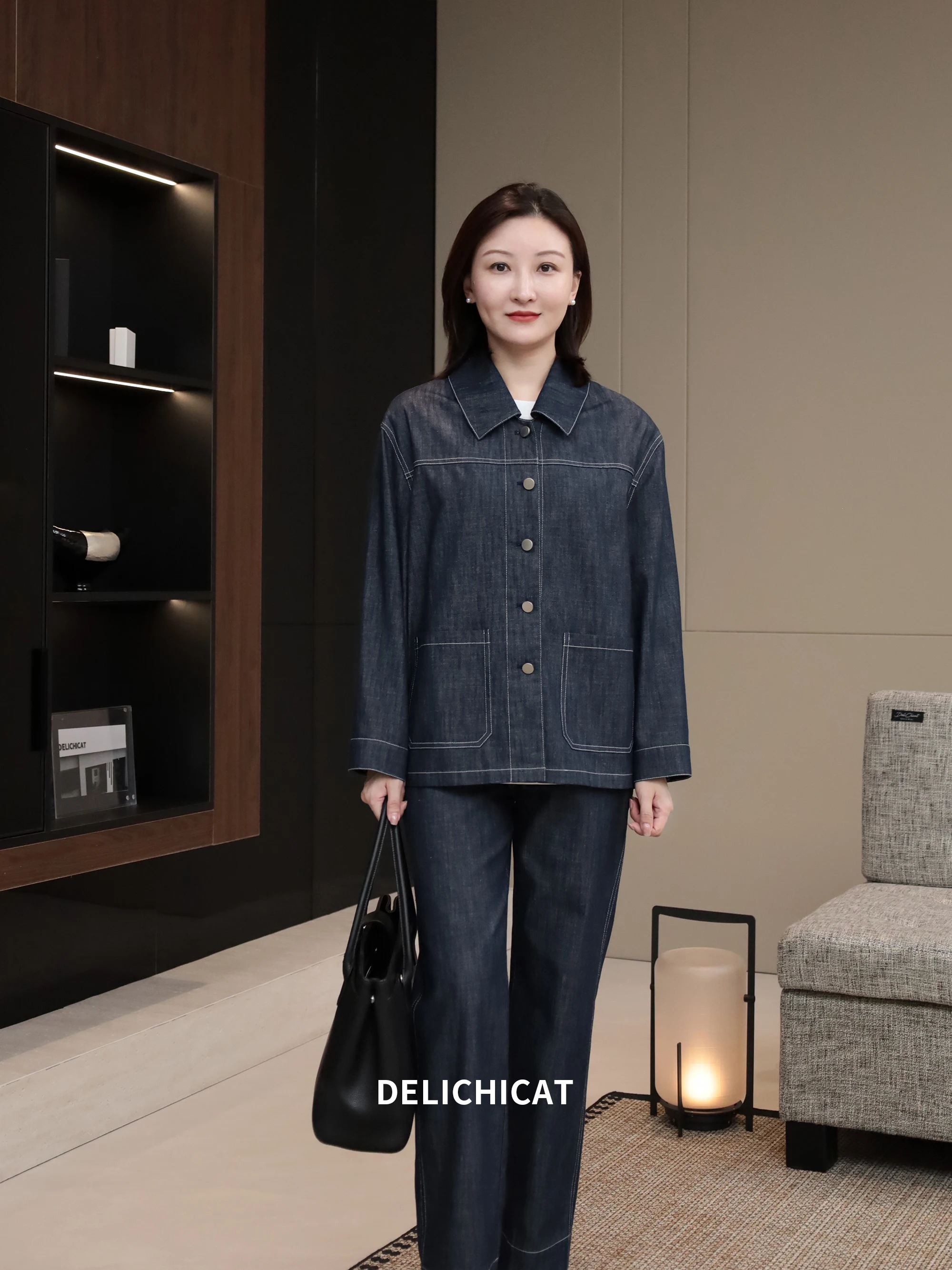 

Костюм CHI Wed Series: прямые брюки из 100% хлопка с винтажным цветным плетением, джинсовый комплект для женщин, повседневный деловой стиль