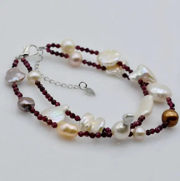 

100% Natural Freshwater Pearl Bracelet Multilayer Bracelet Crystal Beads Handmade Jewelry Adujustble Women's Engagment Jewelry