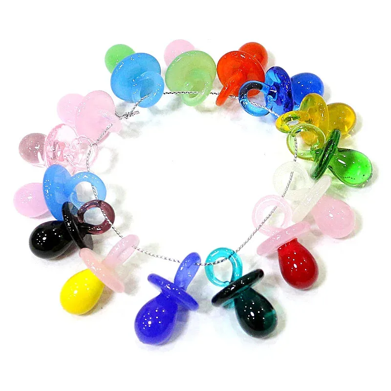 1PC Mini Glass Pacifier Charm Cute Nipple Shape Pendant for Diy Jewelry Necklace Making Accessories or Baby Birthday Party Decor