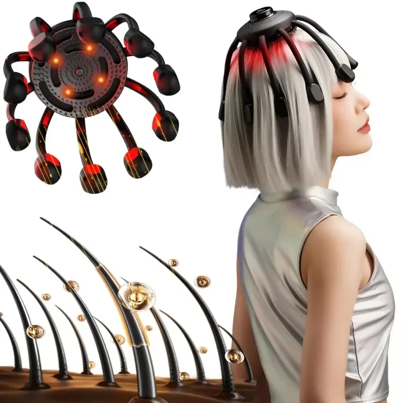 New Product Creative Automatic Head Scalp Massage Decompression Electric Head Massager with Red Light Therapy