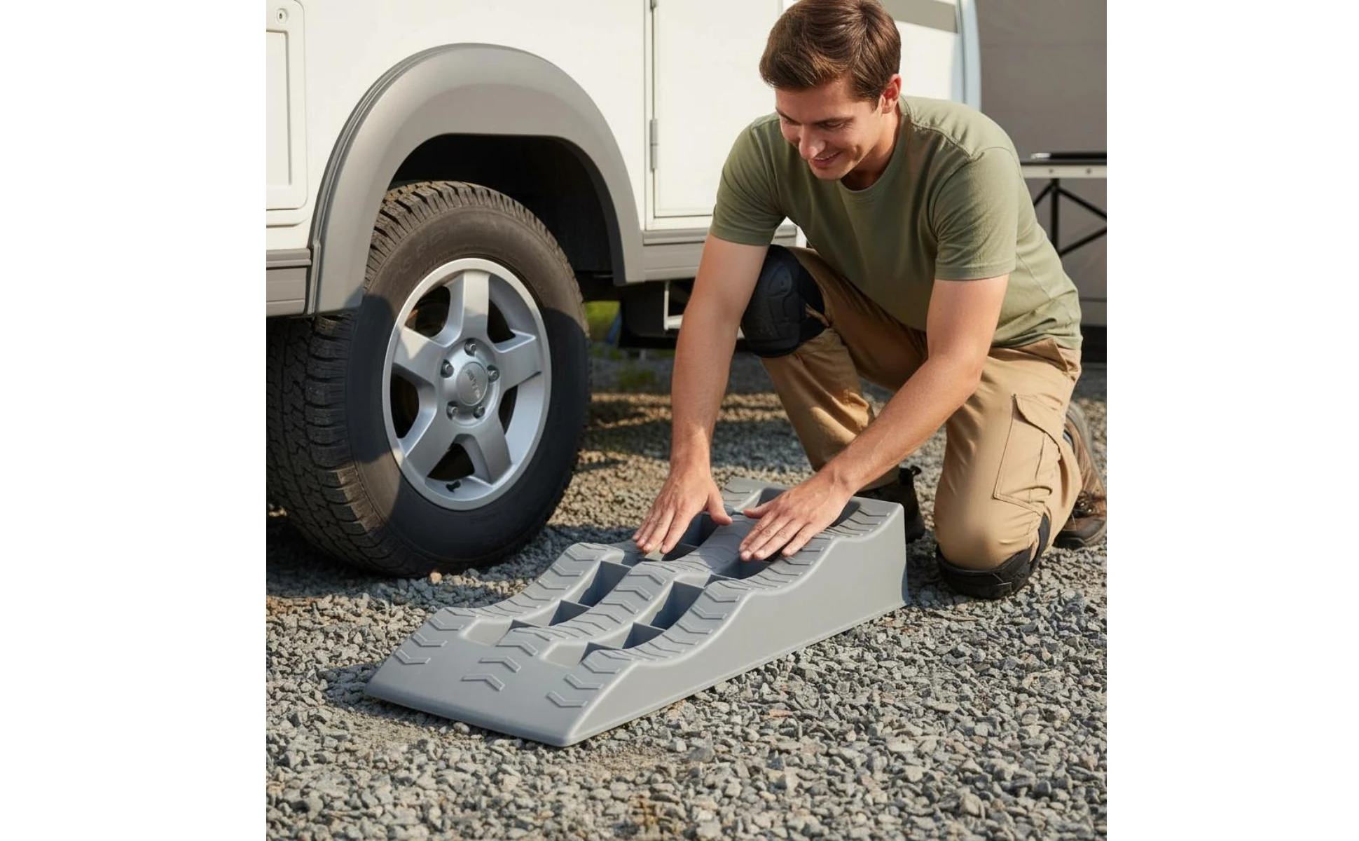 2 Pieces RV Wheel Chock Ramp High Strength PP Recreational Vehicle Tire Leveling Ramp RV Leveling Block Stable Parking Vehicle