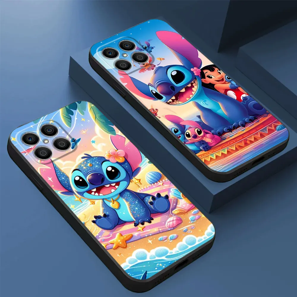 Case For Huawei Honor 90 Lite X8 X8a X9A 70 8X X7 P30 Pro P40 P20 P Smart Z X6 Magic5 Black Phone Cover TPU Cartoon Cute Stitch