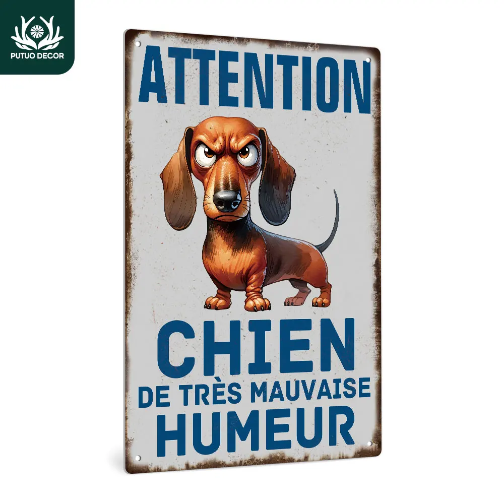 Putuo Decor – panneau métallique Vintage français en étain, Attention Chien De Très Mauvaise Humeur, cadeau, 1 pièce