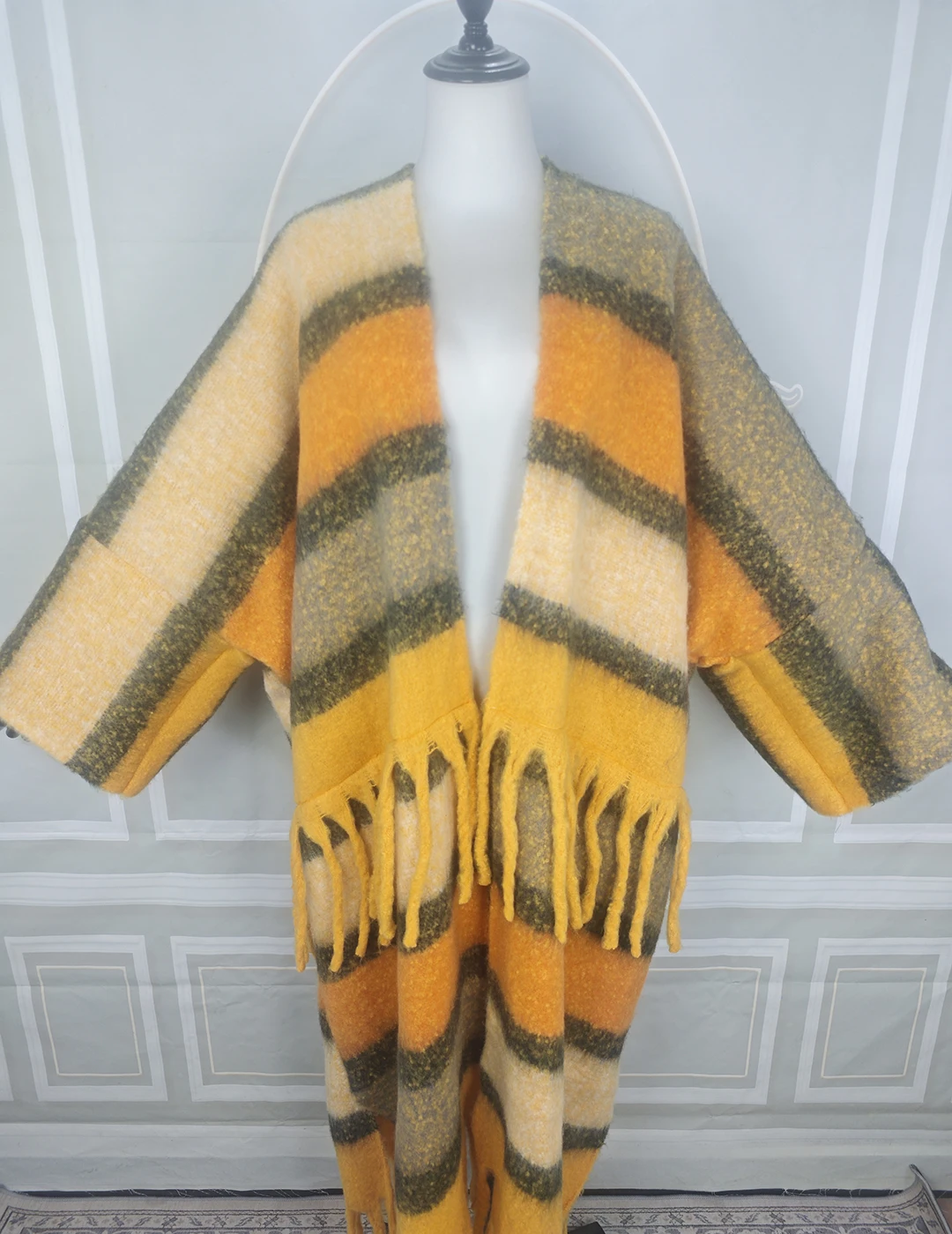 New Fashion Popular 2023 Autumn Winter Multicolored Stripe Women\'s Fuzzy Long Cardigans Free Size African Lady Loose Kimonos