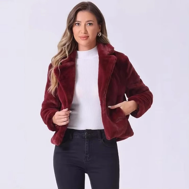 Women Faux Fur Cropped Jacket Lapel Collar Long Sleeve Open Front Soft Fluffy Warm Winter Short Coat Casual Daily Outerwear Tops